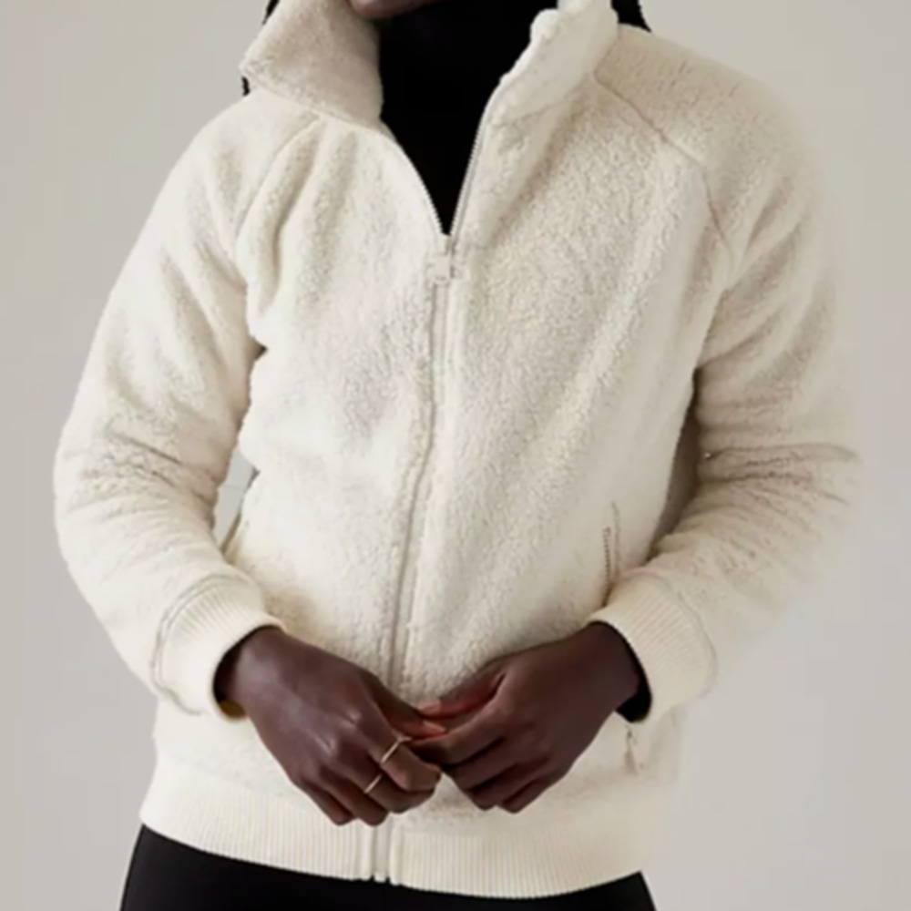 ATHLETA Jacket Women's XL Cream TUGGA Teddy Bear Fleece Zip Cozy